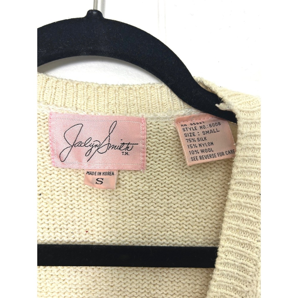 Jaclyn Smith Sweater Vest S Silk wool Vintage Cream romantic Rose grandmacore - Picture 3 of 8